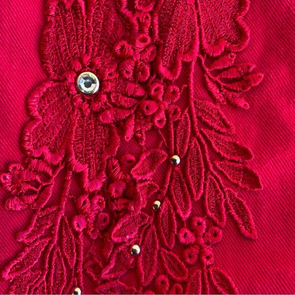 Vintage Red Denim Jean Blazer Jacket with beautiful embellishments XL - Picture 4 of 5